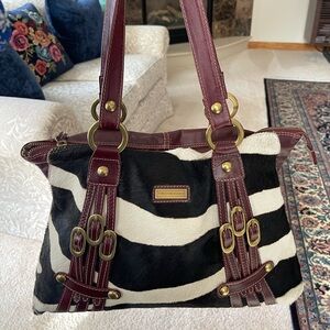 Marco buggiani Italian leather bag.Burgundy/maroon at back & zebra stripes front